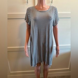 Loft Blue and White Striped Short Sleeve Swing Dress size L